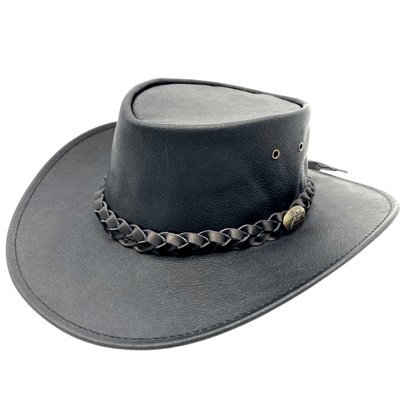 Load image into Gallery viewer, Jacaru Kangaroo Leather Outback Hat Wide Brim - Black
