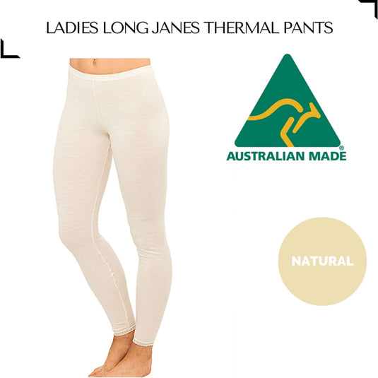 Merino Wool Blend Womens Thermal Pants - Natural