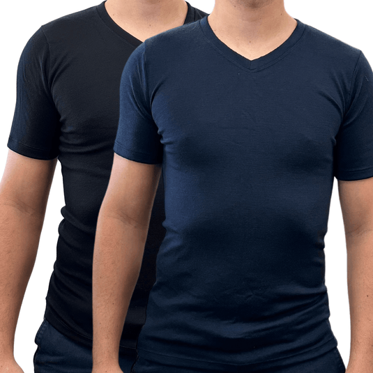 Mens 100% Pure Merino Wool V-Neck Short Sleeve Top T Shirt