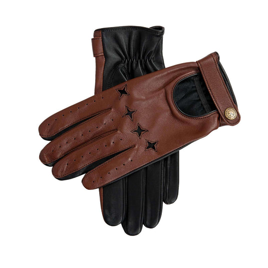 Dents Mens Suited Racer Touchscreen Leather Driving Gloves - Tan/Black