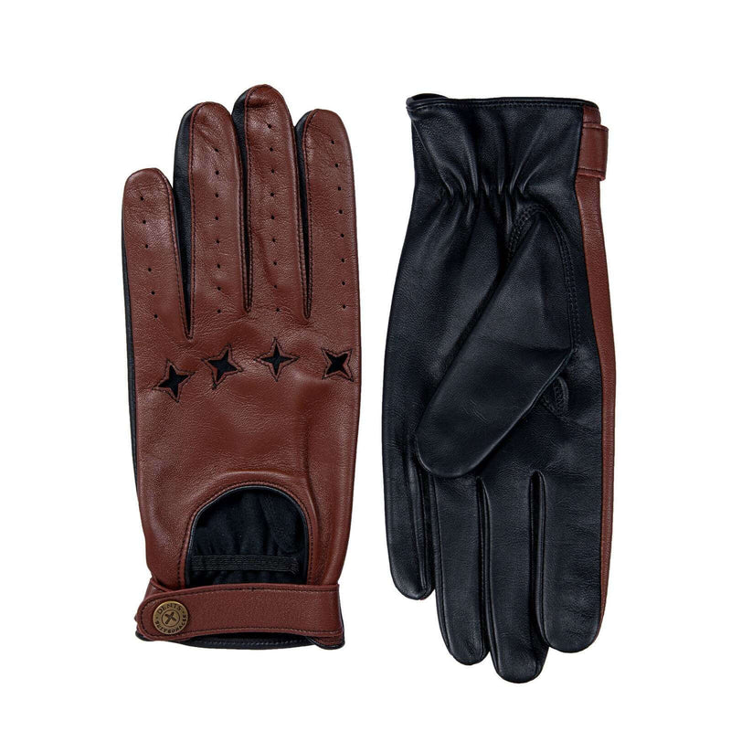 Load image into Gallery viewer, Dents Mens Suited Racer Touchscreen Leather Driving Gloves - Tan/Black
