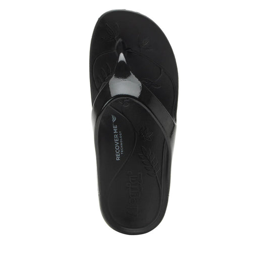 Alegria Womens Ode Flip Flop Thongs Summer Slip On - Black Gloss