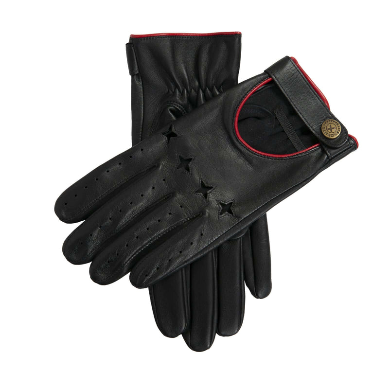 Load image into Gallery viewer, Dents Mens Suited Racer Touchscreen Leather Driving Gloves w/ Wristwatch Cut-Out
