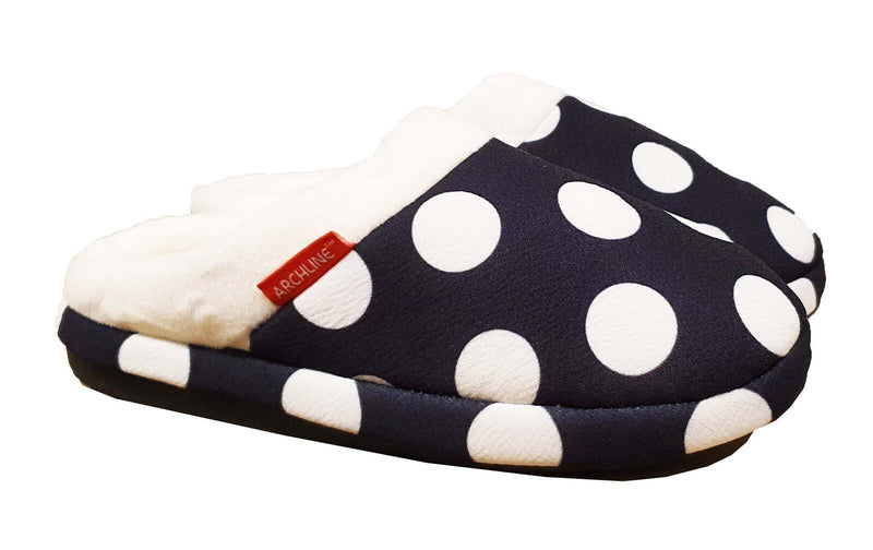 Load image into Gallery viewer, ARCHLINE Orthotic Slippers Slip On Arch Scuffs Pain Relief Moccasins - Polka Dots
