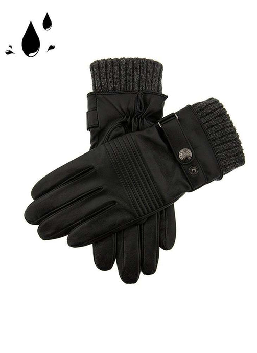 Dents Mens Sherston Water Resistant Stitch Detail Leather Gloves - Black | Adventureco