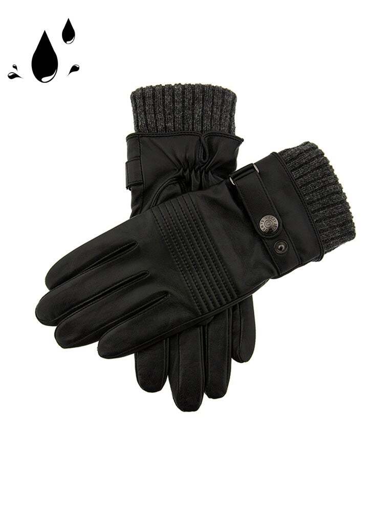 Load image into Gallery viewer, Dents Mens Sherston Water Resistant Stitch Detail Leather Gloves - Black
