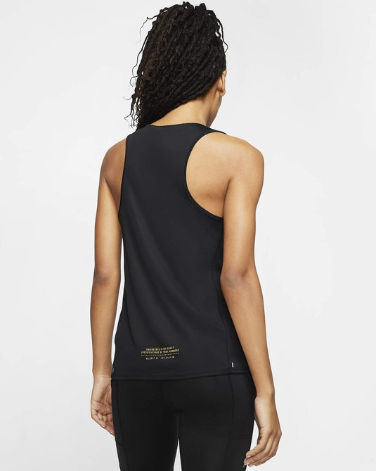 Nike Trail City Sleek Womens Running Top Tank vest Reflective Logo - Black