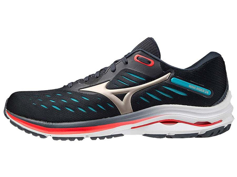 Load image into Gallery viewer, Mizuno Mens Wave Rider 24 Running Shoes - India Ink/Platinum
