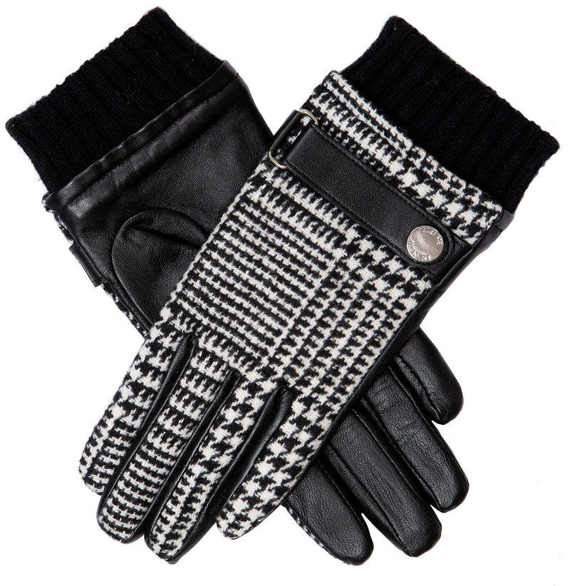 Load image into Gallery viewer, Dents Womens Mabel Houndstooth Leather Gloves - Black
