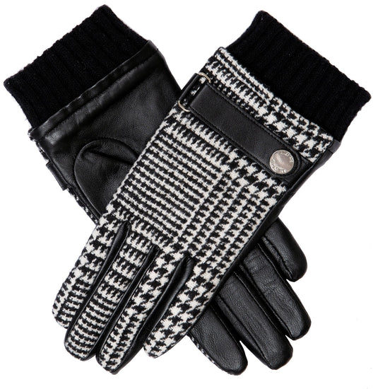 Dents Womens Mabel Houndstooth Leather Gloves - Black