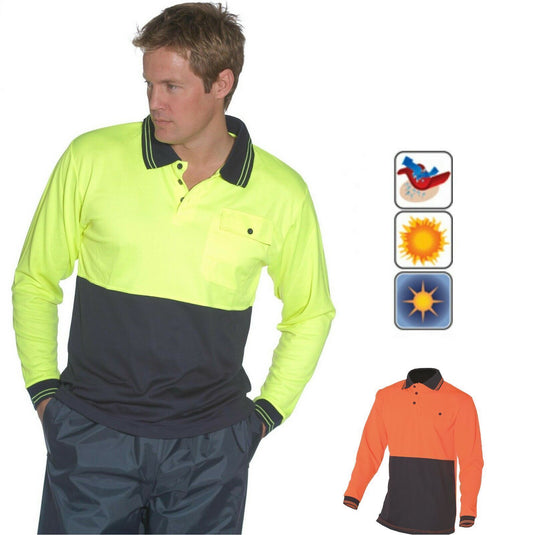 HUSKI Hi Vis Polo Shirt Long Sleeve Safety High Visibility Workwear Driver PPE | Adventureco