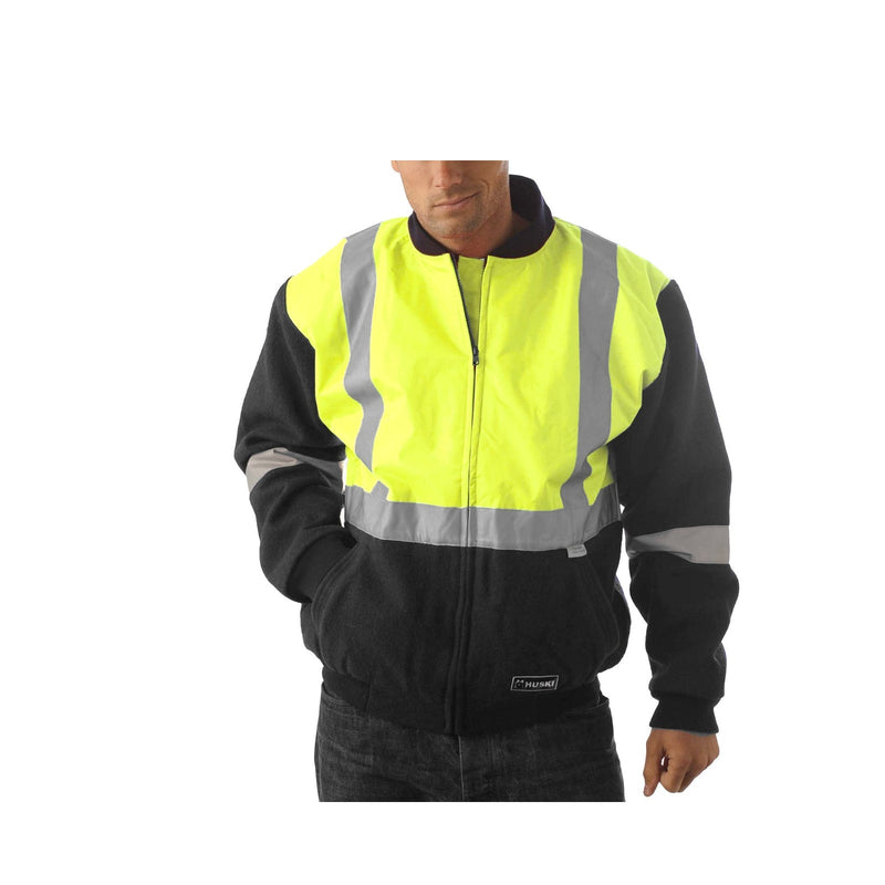 Load image into Gallery viewer, HUSKI Site Mens Hi Vis Wool Blend Bomber Jacket 3M Reflective Tape High Visibility
