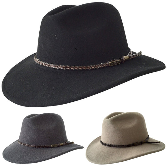 JACARU Australian Wool Fedora Hat Outback 100% WOOL Crushable