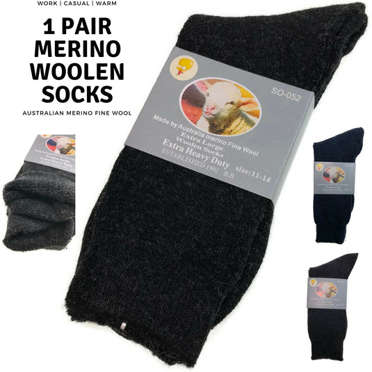 1 Pair Merino Wool Blend Woolen Work Socks Hiking Heavy Duty Warm Winter Thermal