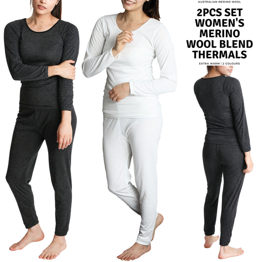 2pcs Womens Merino Wool Blend Top & Pants Thermal Set Leggings Long Johns Underwear