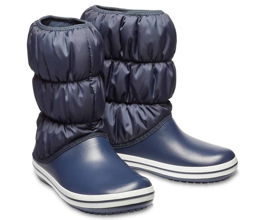 Crocs Womens Winter Puff Boot Puffer Shoes - Navy/White | Adventureco
