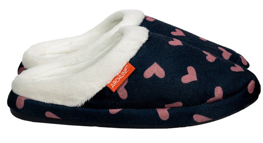 ARCHLINE Orthotic Slippers Slip On Moccasins - Navy with Hearts