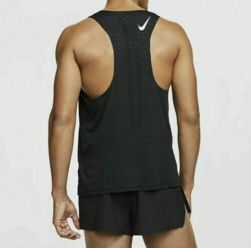Nike Aeroswift Mens Running Slim Fit Singlet Sleeveless Top - Black/White | Adventureco