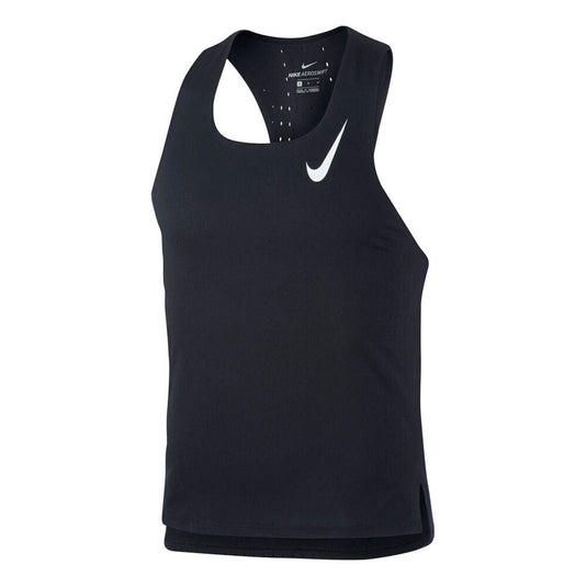 Nike Aeroswift Mens Running Slim Fit Singlet Sleeveless Top - Black/White | Adventureco
