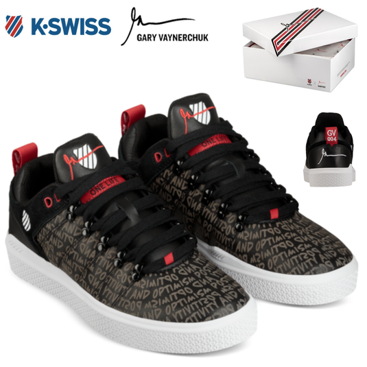 K-SWISS Gary Vee Low Tops Mid Sneakers Shoes Vaynerchuk Casual - Black/White/Red | Adventureco