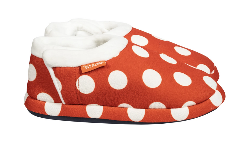 Load image into Gallery viewer, ARCHLINE Orthotic Slippers CLOSED Back Moccasins - Red Polka Dots
