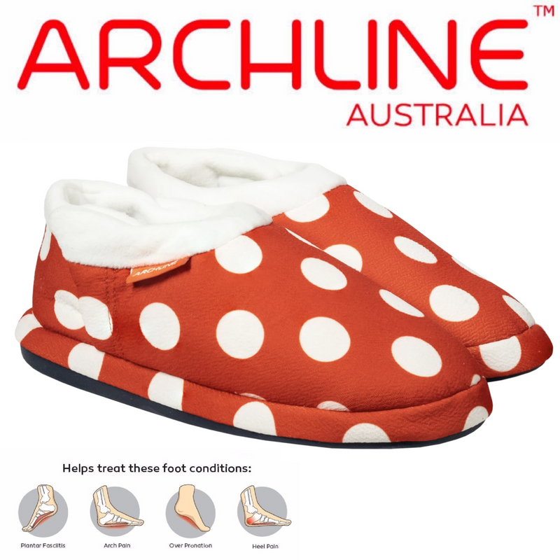 Load image into Gallery viewer, ARCHLINE Orthotic Slippers CLOSED Back Moccasins - Red Polka Dots
