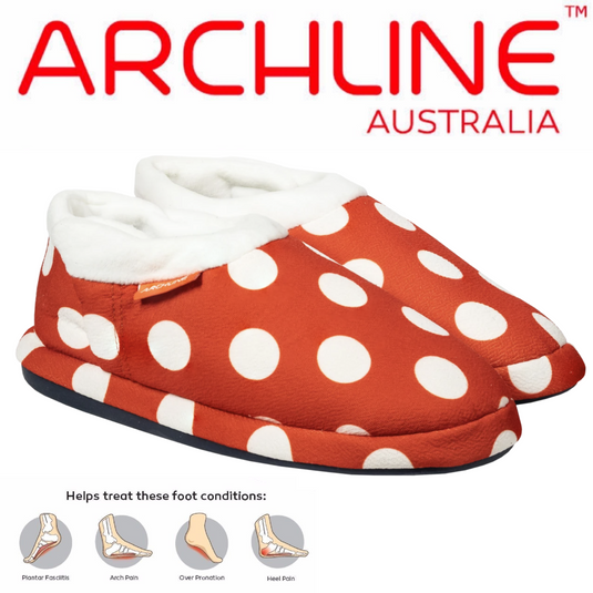 ARCHLINE Orthotic Slippers CLOSED Back Moccasins - Red Polka Dots | Adventureco