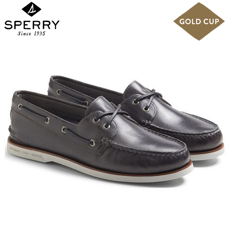 Load image into Gallery viewer, Sperry Mens A/O Orleans 2 Eye Leather Boat Shoes Gold Cup Moccasins - Charcoal Grey | Adventureco

