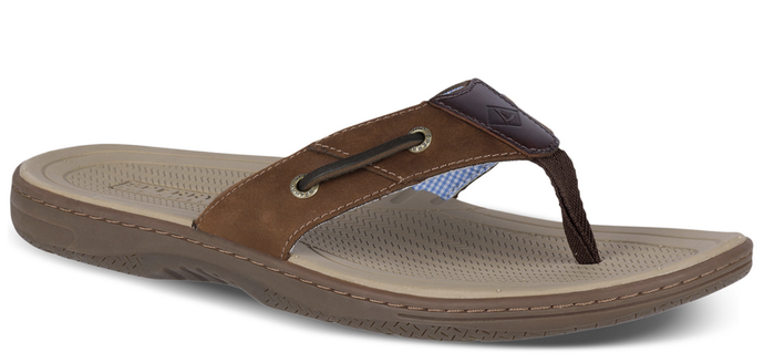 Sperry Mens Baitfish Thongs Flip Flops Top Sider Leather Sandals Slip On - Brown | Adventureco