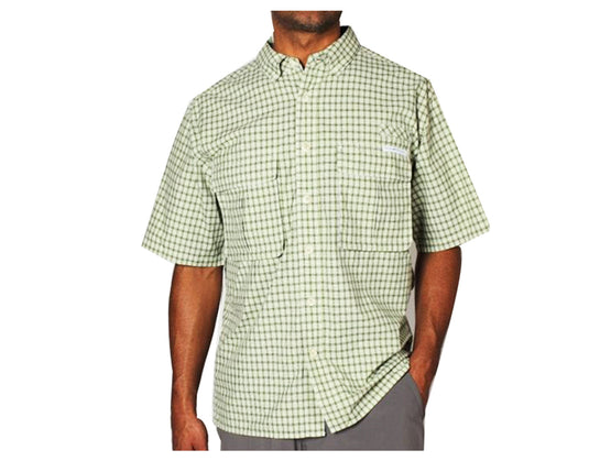 ExOfficio Mens Air Strip Micro Plaid Short Sleeve Shirt - Olive | Adventureco