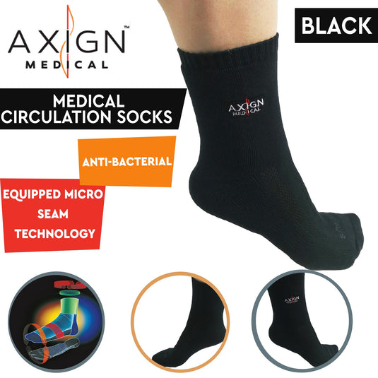 AXIGN Medical Circulation Socks Diabetic Socks - Black