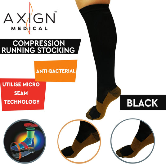 AXIGN Medical Compression Stockings Socks Travel Flight Circulation High - Black