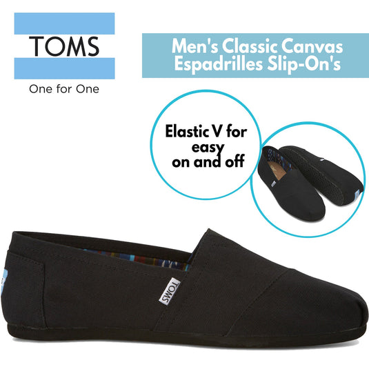 TOMS Mens Canvas Epadrilles Alpargata Shoes - Black On Black | Adventureco