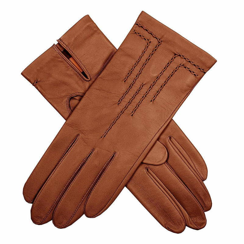 Load image into Gallery viewer, DENTS Womens Leather Gloves with Stitch Detail &amp; Satin Lining Warm Winter - Cognac
