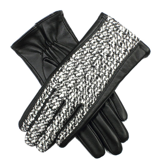 DENTS Womens Leather & Boucle Gloves Warm Winter Ladies Warm Elegant - Black/Multi | Adventureco