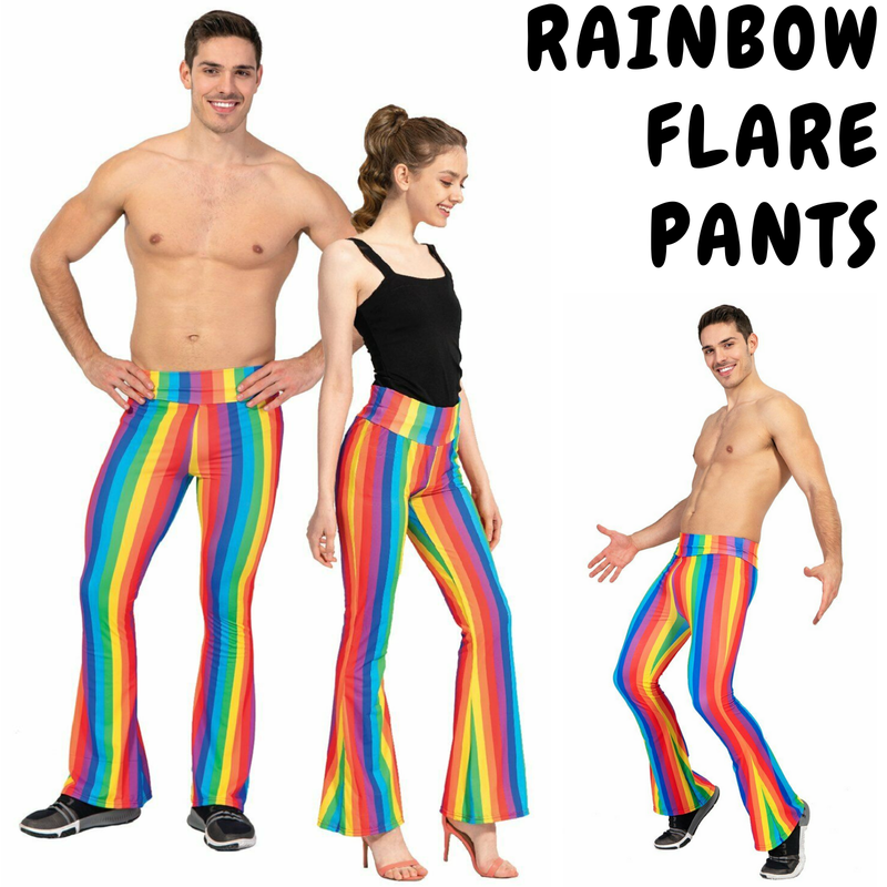 Load image into Gallery viewer, Adult Rainbow Stripe Flare Pants LGBT Costume Mardi Gras Festival Gay Pride
