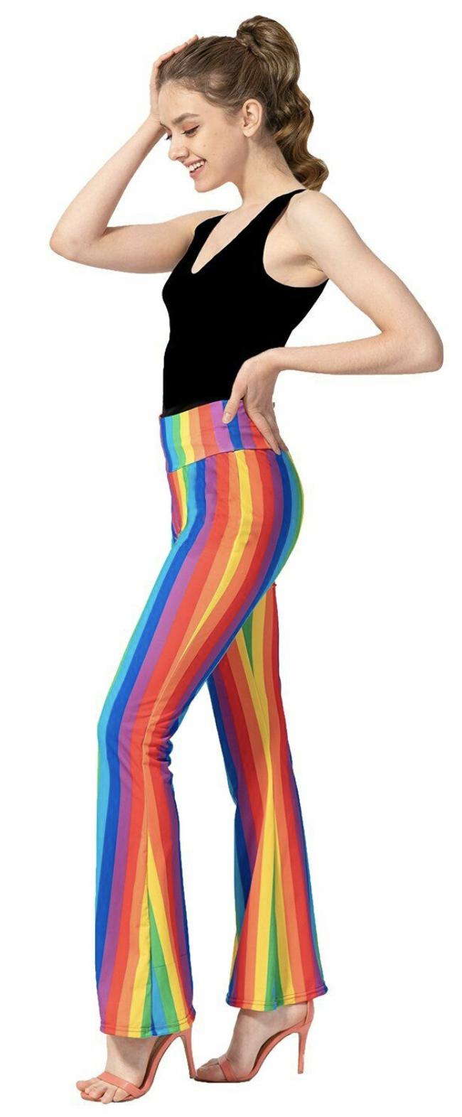 Load image into Gallery viewer, Adult Rainbow Stripe Flare Pants LGBT Costume Mardi Gras Festival Gay Pride
