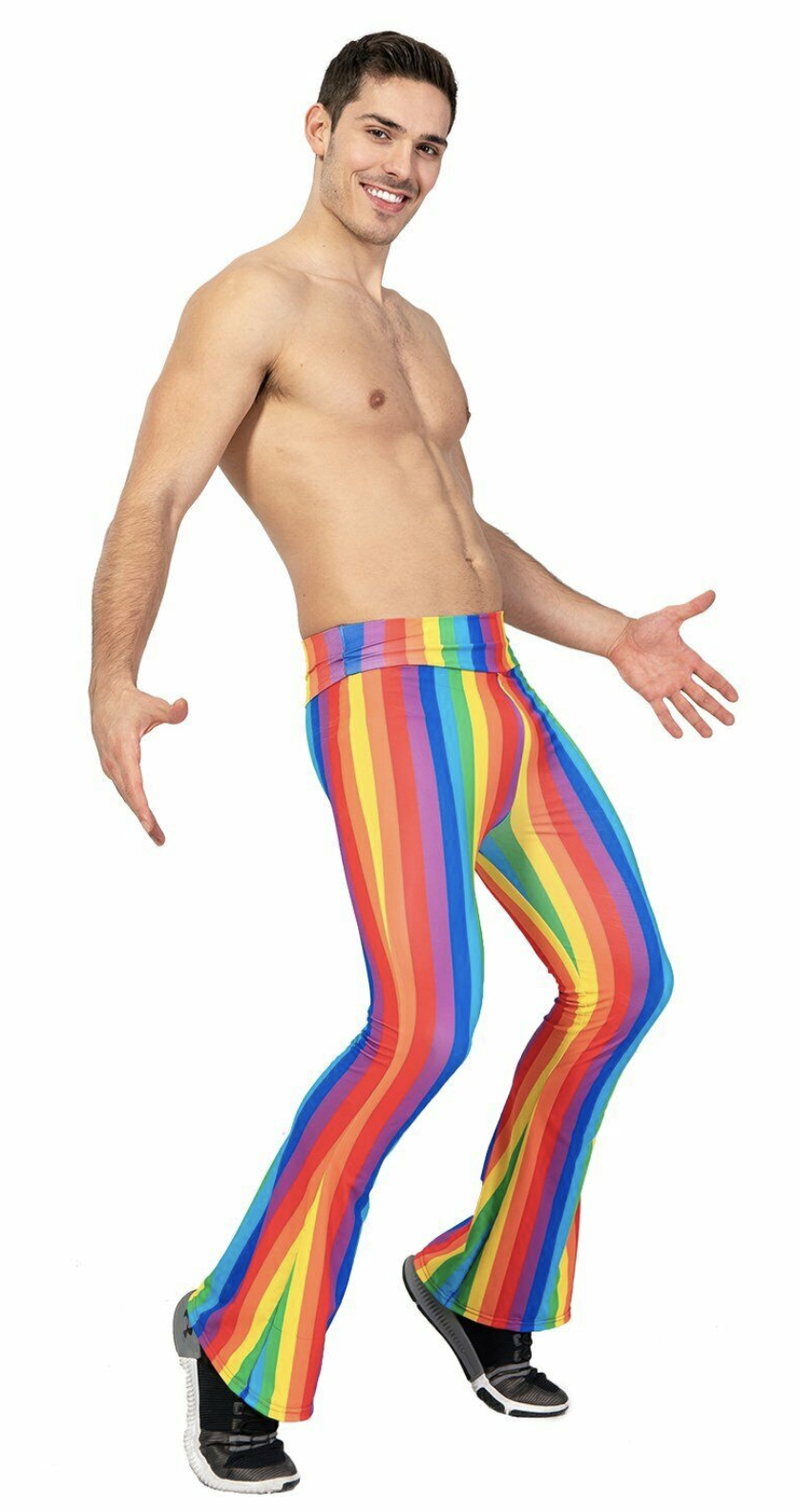 Load image into Gallery viewer, Adult Rainbow Stripe Flare Pants LGBT Costume Mardi Gras Festival Gay Pride
