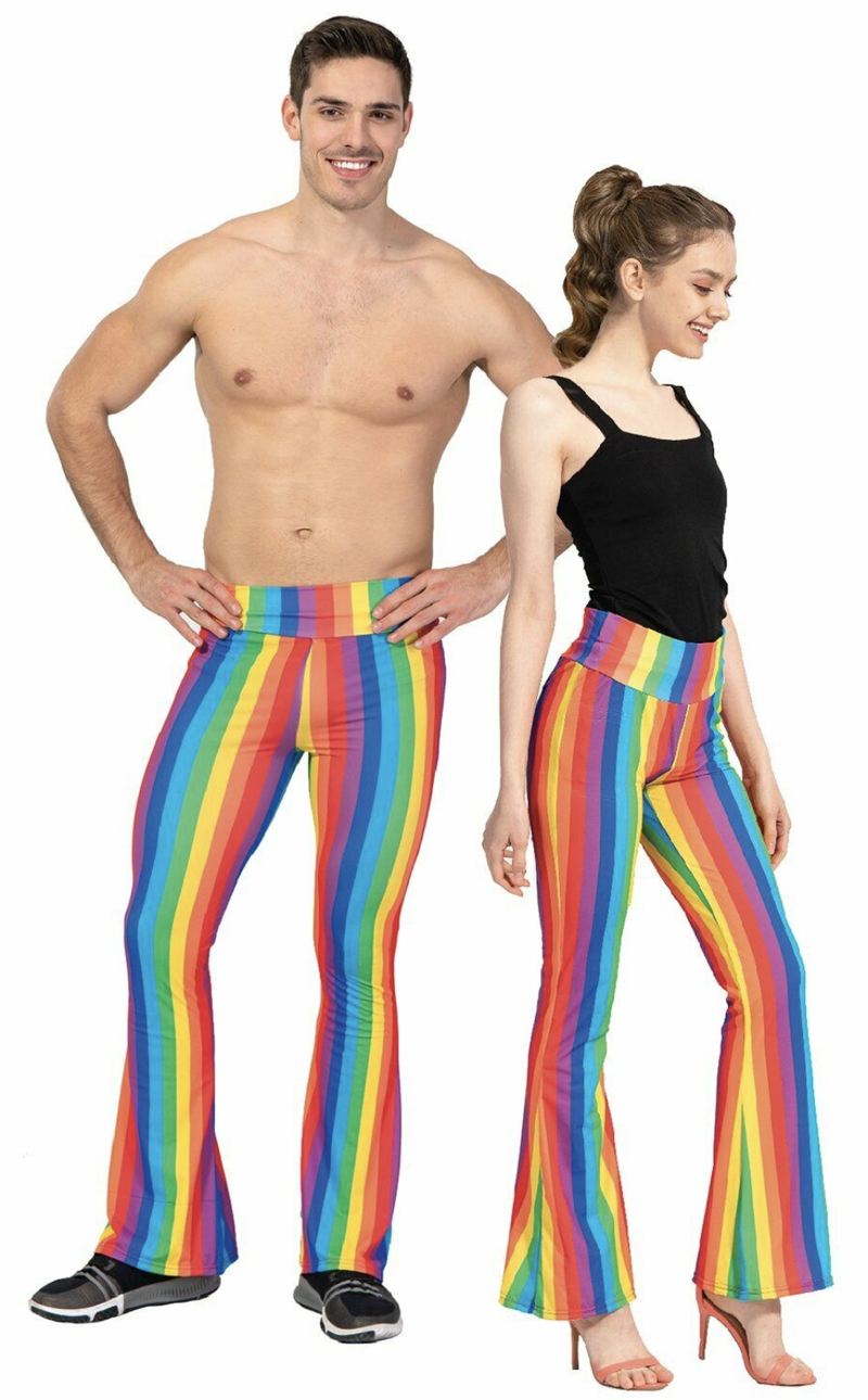Load image into Gallery viewer, Adult Rainbow Stripe Flare Pants LGBT Costume Mardi Gras Festival Gay Pride
