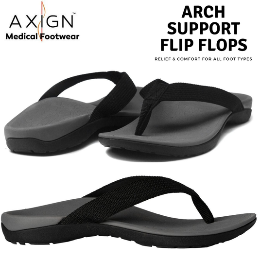 AXIGN Premium Orthotic Arch Support Flip Flops - Grey/Black