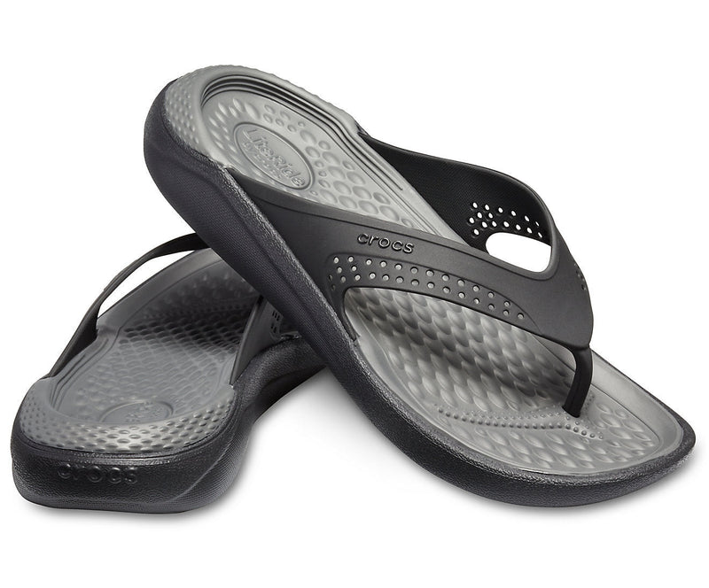 Load image into Gallery viewer, Crocs Mens LiteRide Flip Flops Thongs - Black/Slate Grey | Adventureco
