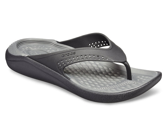 Crocs Mens LiteRide Flip Flops Thongs - Black/Slate Grey