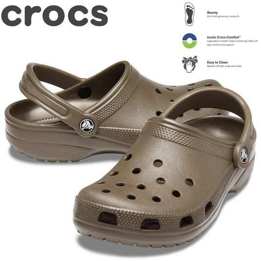 Crocs Classic Clogs Roomy Fit Sandal Clog Sandals Slides Waterproof - Chocolate | Adventureco