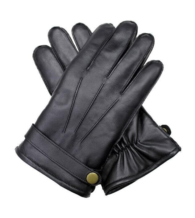 Load image into Gallery viewer, Dents Mens Wool Knit Lined Leather Gloves with Strap and Stud Warm Winter - Black
