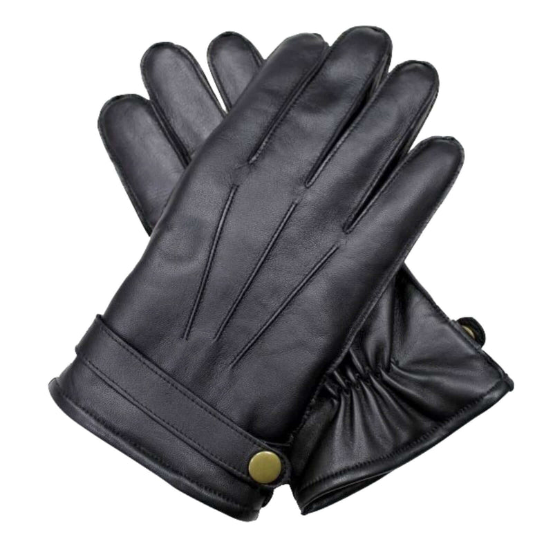 Load image into Gallery viewer, Dents Mens Wool Knit Lined Leather Gloves with Strap and Stud Warm Winter - Black
