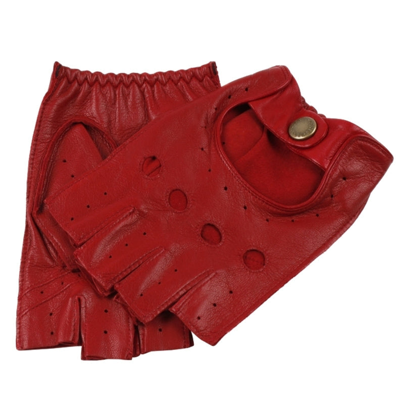 Load image into Gallery viewer, Dents Snetterton Mens Fingerless Leather Driving Gloves - Berry
