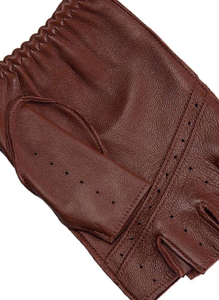 Load image into Gallery viewer, Dents Snetterton Mens Fingerless Leather Driving Gloves - English Tan | Adventureco
