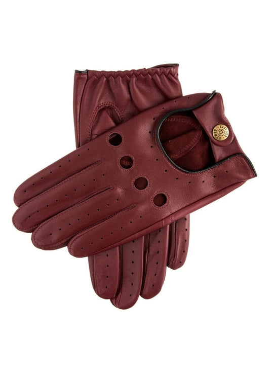 Dents Delta Mens Classic Leather Driving Gloves - Wine/Black