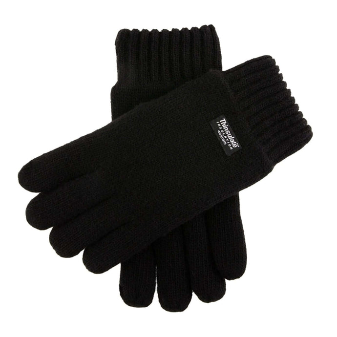 DENTS 3M Thinsulate Mens Wool Knit Gloves With Rib Cuff - Black | Adventureco