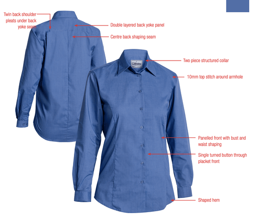 BISLEY Womens Cross Dyed Long Sleeve Shirt Workwear Work Ladies - Blue